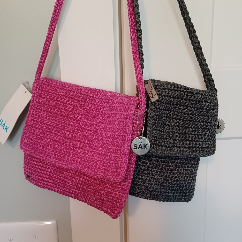 The Sak Pink and Gray Crochet Crossbody Bags